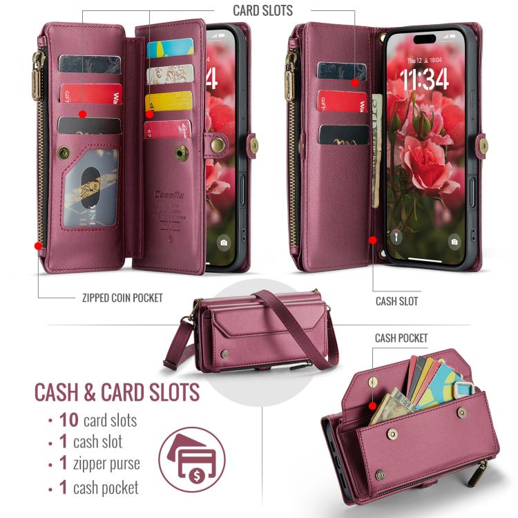 For iPhone Air CaseMe C36 Card Slots Zipper Wallet RFID Anti-theft Leather Phone Case