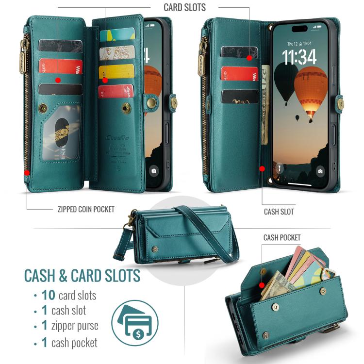 For iPhone Air CaseMe C36 Card Slots Zipper Wallet RFID Anti-theft Leather Phone Case