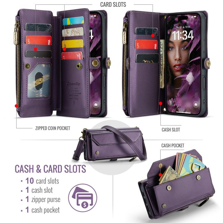 For iPhone Air CaseMe C36 Card Slots Zipper Wallet RFID Anti-theft Leather Phone Case