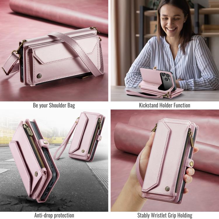 For iPhone 17 Pro CaseMe C36 Card Slots Zipper Wallet RFID Anti-theft Leather Phone Case