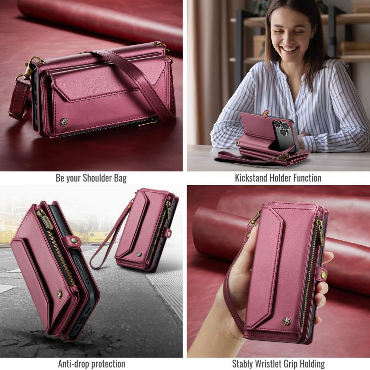 For iPhone 17 Pro CaseMe C36 Card Slots Zipper Wallet RFID Anti-theft Leather Phone Case