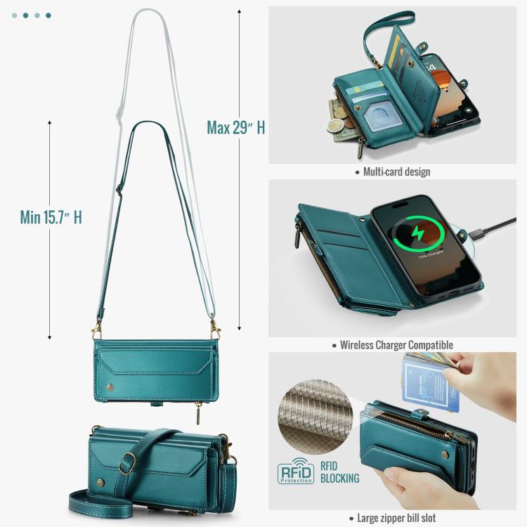 For iPhone 17 Pro CaseMe C36 Card Slots Zipper Wallet RFID Anti-theft Leather Phone Case