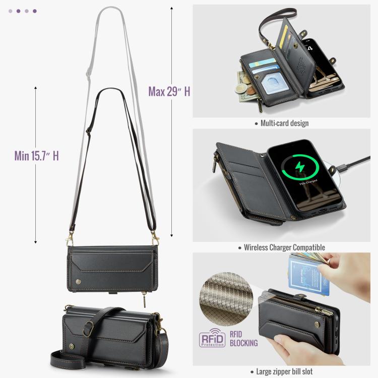 For iPhone 17 Pro CaseMe C36 Card Slots Zipper Wallet RFID Anti-theft Leather Phone Case