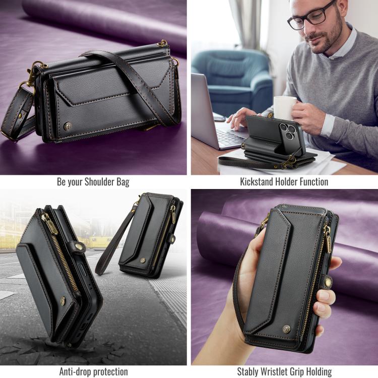 For iPhone 17 Pro CaseMe C36 Card Slots Zipper Wallet RFID Anti-theft Leather Phone Case