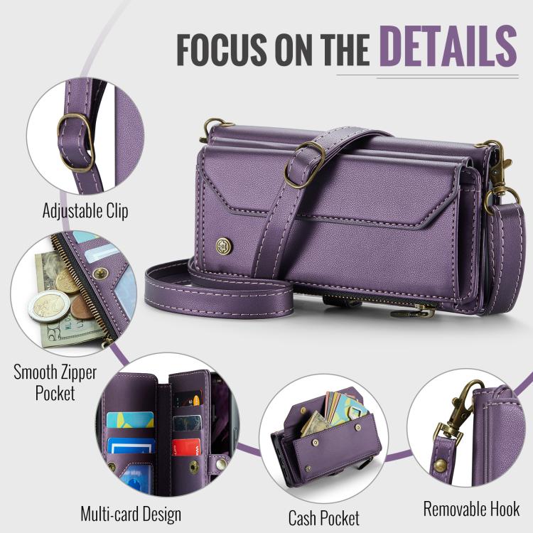 For iPhone 17 Pro CaseMe C36 Card Slots Zipper Wallet RFID Anti-theft Leather Phone Case