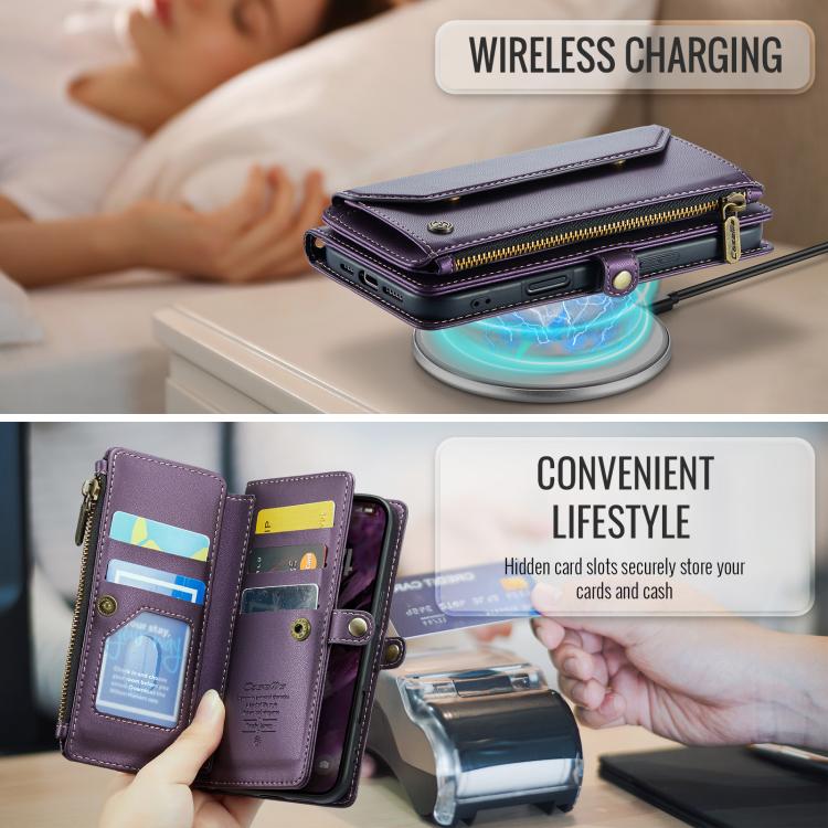 For iPhone 17 Pro CaseMe C36 Card Slots Zipper Wallet RFID Anti-theft Leather Phone Case