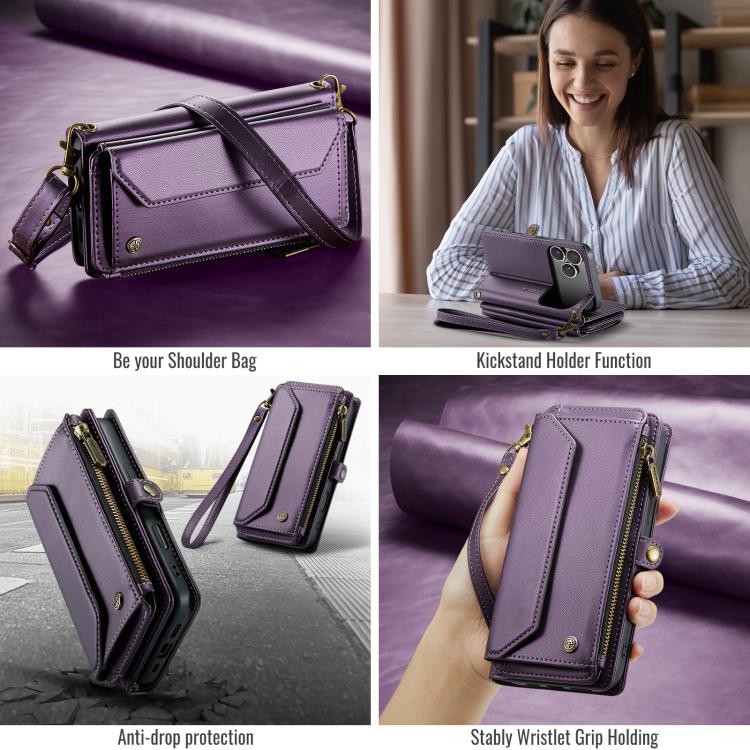 For iPhone 17 Pro CaseMe C36 Card Slots Zipper Wallet RFID Anti-theft Leather Phone Case