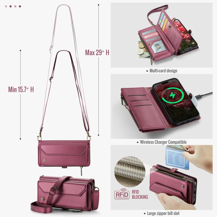 For iPhone 17 Pro Max CaseMe C36 Card Slots Zipper Wallet RFID Anti-theft Leather Phone Case
