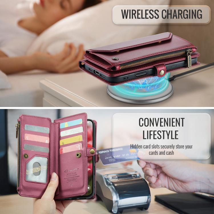 For iPhone 17 Pro Max CaseMe C36 Card Slots Zipper Wallet RFID Anti-theft Leather Phone Case