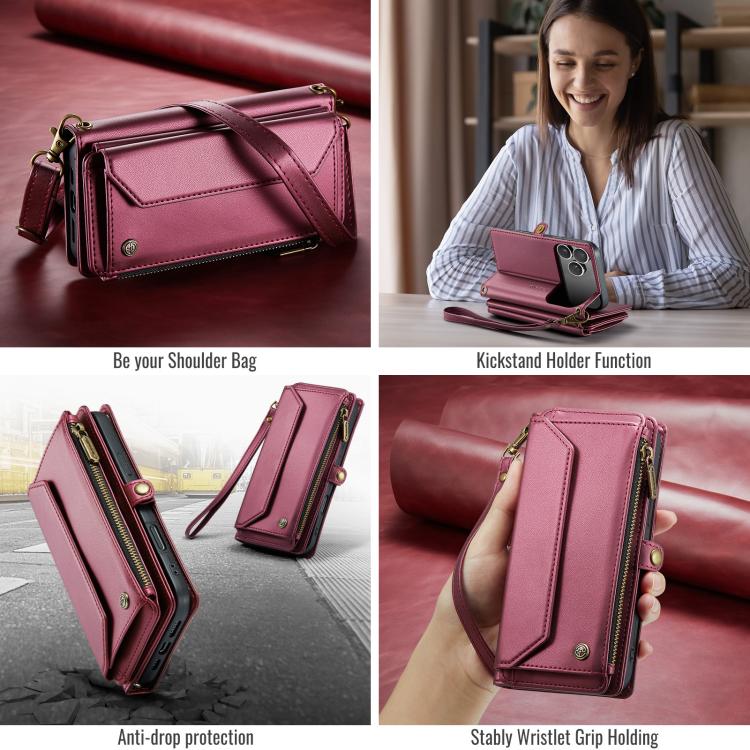 For iPhone 17 Pro Max CaseMe C36 Card Slots Zipper Wallet RFID Anti-theft Leather Phone Case