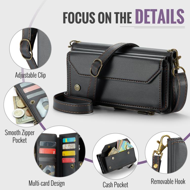 For iPhone 17 Pro Max CaseMe C36 Card Slots Zipper Wallet RFID Anti-theft Leather Phone Case