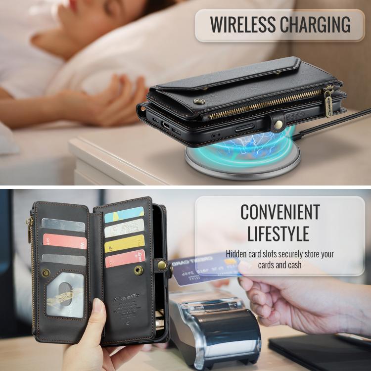 For iPhone 17 Pro Max CaseMe C36 Card Slots Zipper Wallet RFID Anti-theft Leather Phone Case