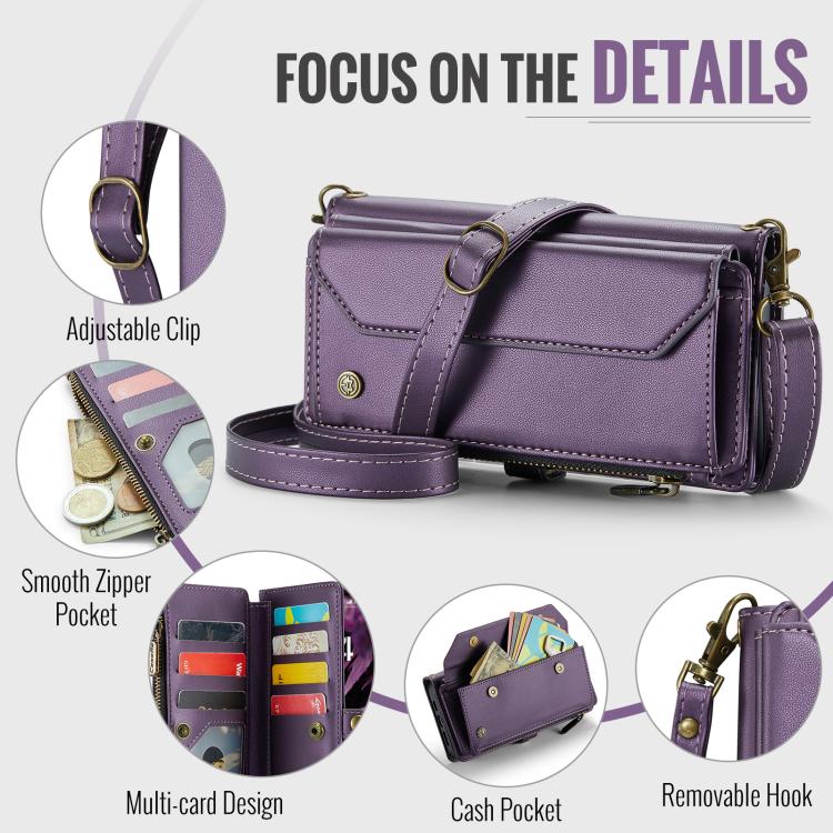 For iPhone 17 Pro Max CaseMe C36 Card Slots Zipper Wallet RFID Anti-theft Leather Phone Case
