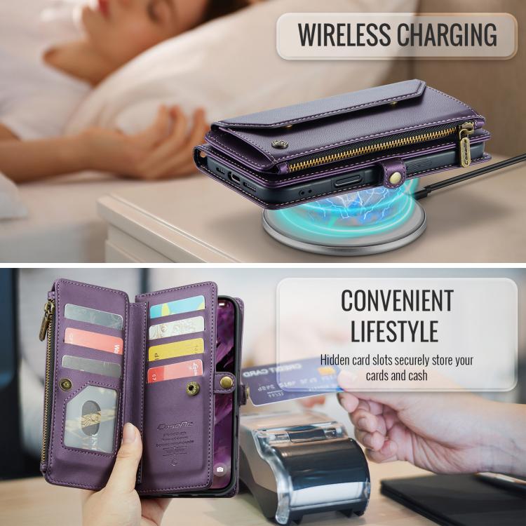 For iPhone 17 Pro Max CaseMe C36 Card Slots Zipper Wallet RFID Anti-theft Leather Phone Case