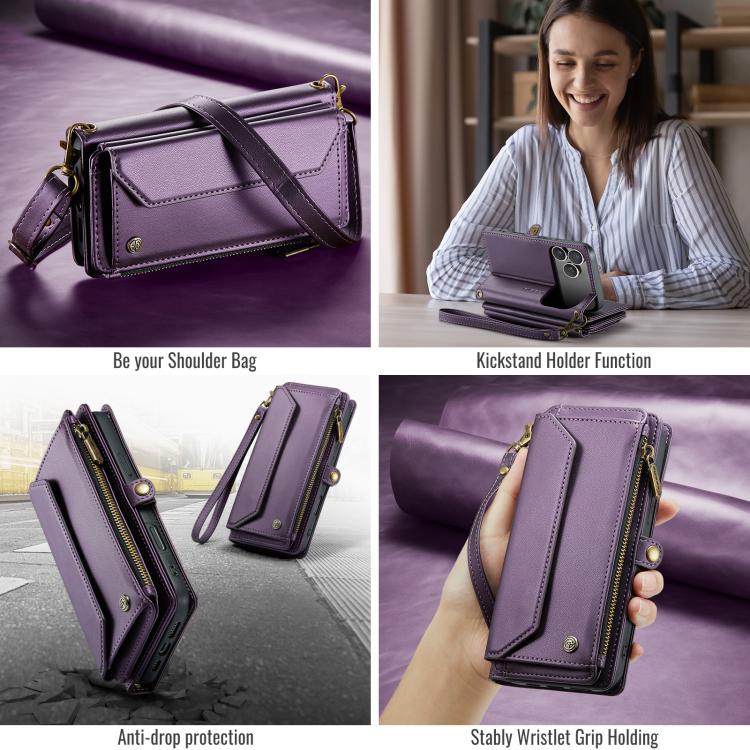 For iPhone 17 Pro Max CaseMe C36 Card Slots Zipper Wallet RFID Anti-theft Leather Phone Case