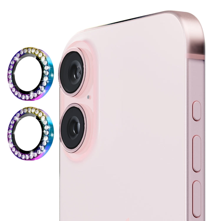 For iPhone 16 / 16 Plus ENKAY AR Anti-reflection Individual Diamond Ring Camera Lens Glass Full Film