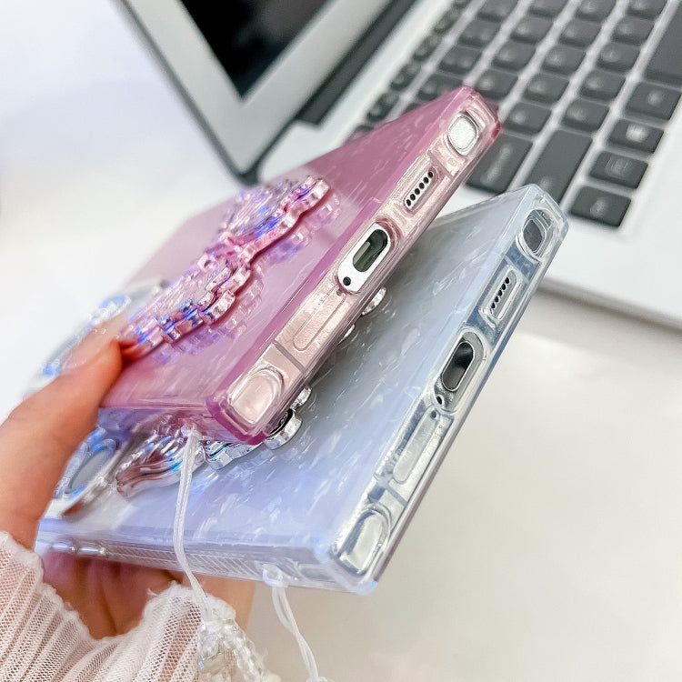 For Samsung Galaxy S24 Ultra 5G Plating Glitter Lens Film Texture Butterfly Holder Wristband Phone Case