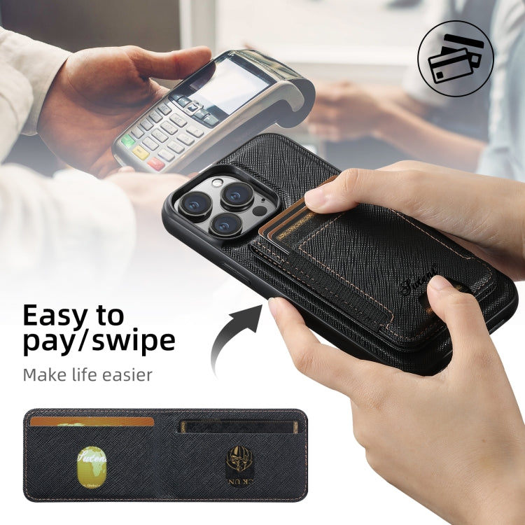 For iPhone 14 Plus Suteni H17 Cross Grain Leather MagSafe Detachable Wallet Phone Case