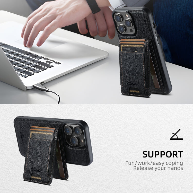 For iPhone 14 Plus Suteni H17 Cross Grain Leather MagSafe Detachable Wallet Phone Case