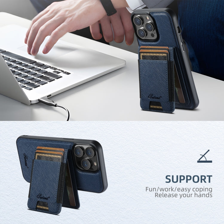 For iPhone 14 Plus Suteni H17 Cross Grain Leather MagSafe Detachable Wallet Phone Case
