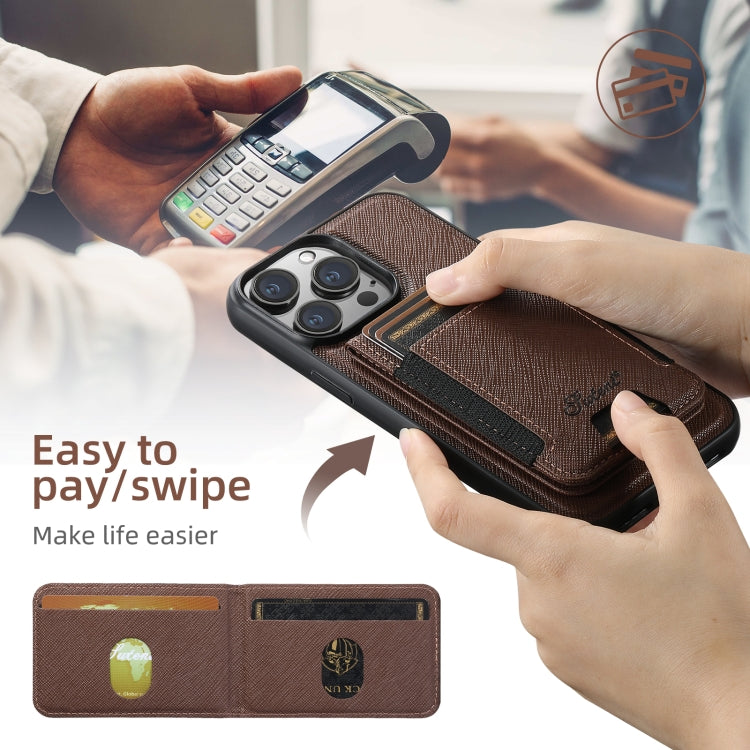 For iPhone 14 Pro Suteni H17 Cross Grain Leather MagSafe Detachable Wallet Phone Case
