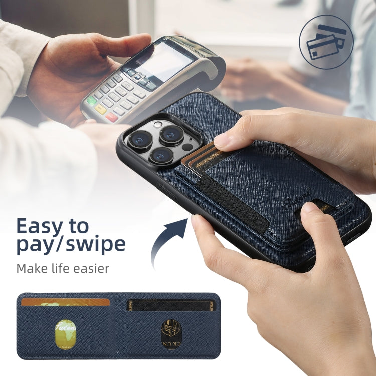 For iPhone 12 Pro Max Suteni H17 Cross Grain Leather MagSafe Detachable Wallet Phone Case