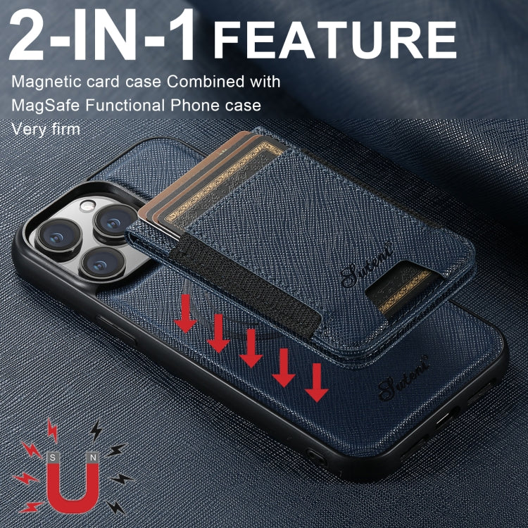 For iPhone 12 Pro Max Suteni H17 Cross Grain Leather MagSafe Detachable Wallet Phone Case