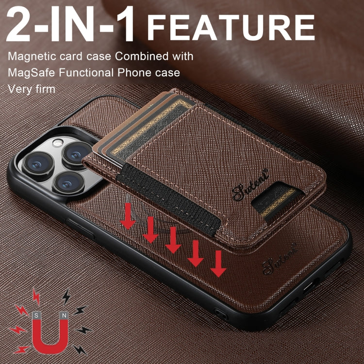 For iPhone 12 Suteni H17 Cross Grain Leather MagSafe Detachable Wallet Phone Case