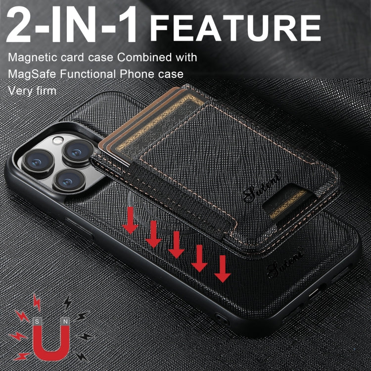 For iPhone 16 Plus Suteni H17 Cross Grain Leather MagSafe Detachable Wallet Phone Case