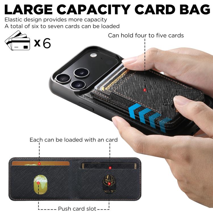 For iPhone 17 Pro Max Suteni H17 Cross Grain Leather MagSafe Detachable Wallet Phone Case