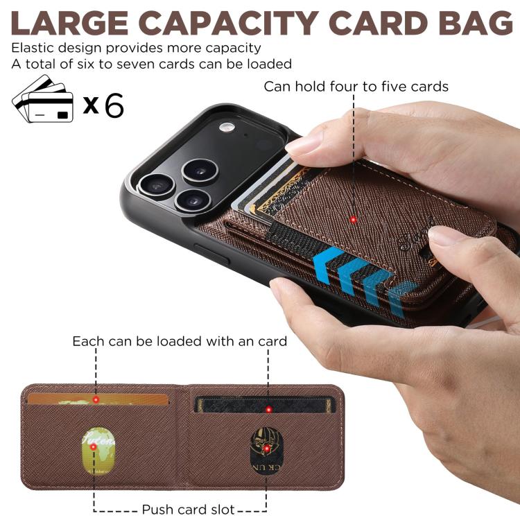 For iPhone 17 Pro Max Suteni H17 Cross Grain Leather MagSafe Detachable Wallet Phone Case