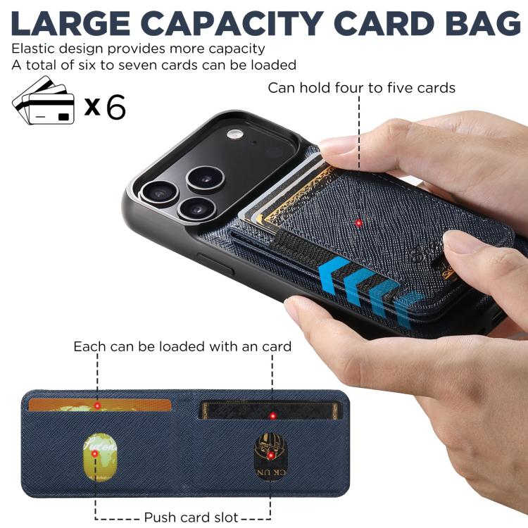 For iPhone 17 Pro Suteni H17 Cross Grain Leather MagSafe Detachable Wallet Phone Case