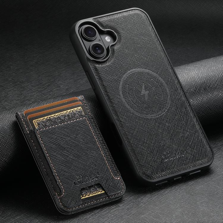For iPhone 17 Suteni H17 Cross Grain Leather MagSafe Detachable Wallet Phone Case
