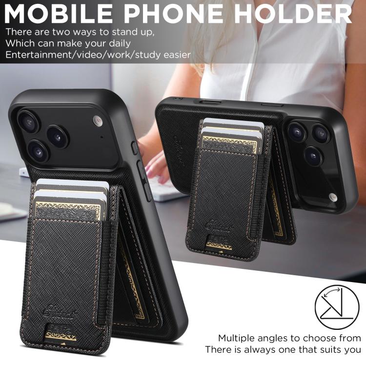 For iPhone 17 Suteni H17 Cross Grain Leather MagSafe Detachable Wallet Phone Case