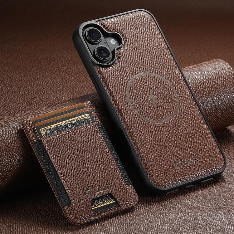 For iPhone 17 Suteni H17 Cross Grain Leather MagSafe Detachable Wallet Phone Case