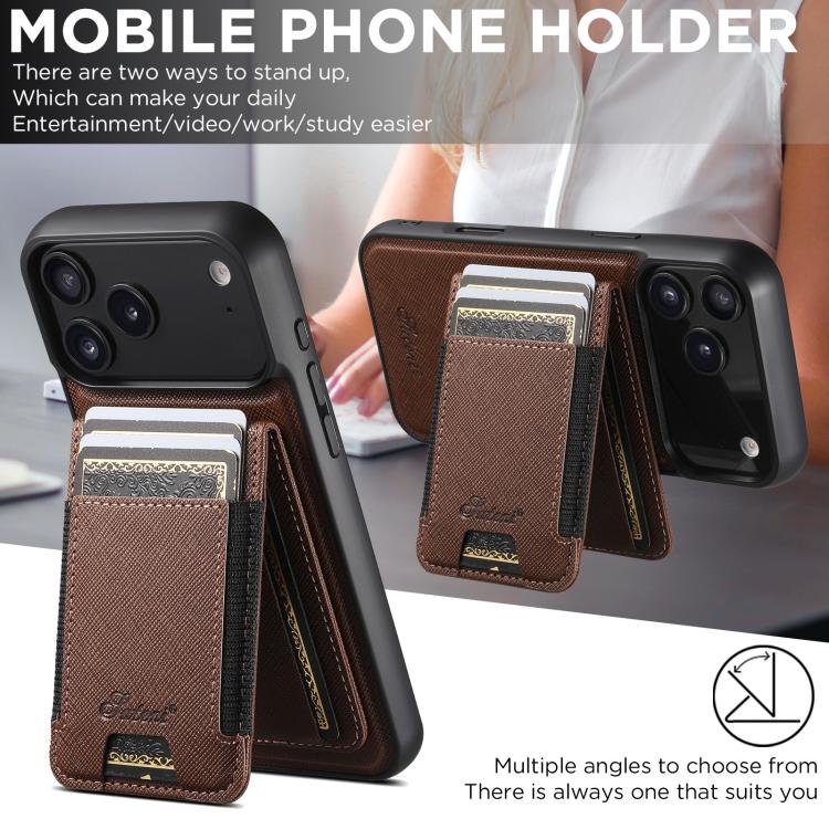 For iPhone 17 Suteni H17 Cross Grain Leather MagSafe Detachable Wallet Phone Case