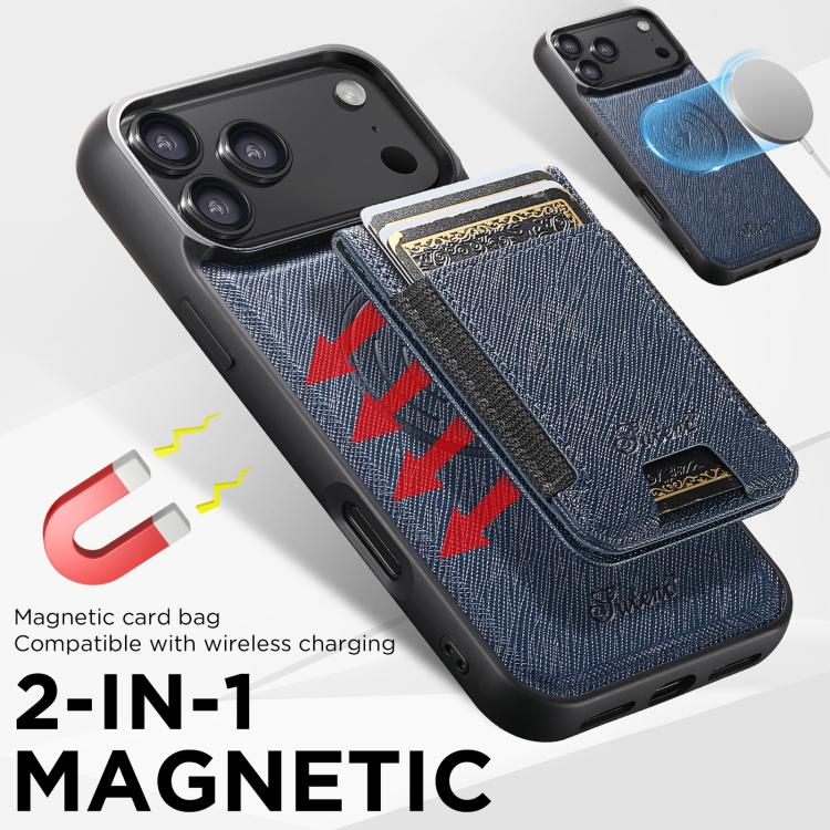 For iPhone 17 Suteni H17 Cross Grain Leather MagSafe Detachable Wallet Phone Case