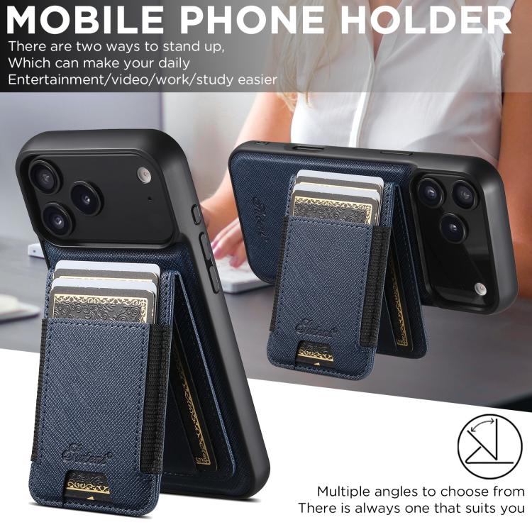For iPhone 17 Suteni H17 Cross Grain Leather MagSafe Detachable Wallet Phone Case