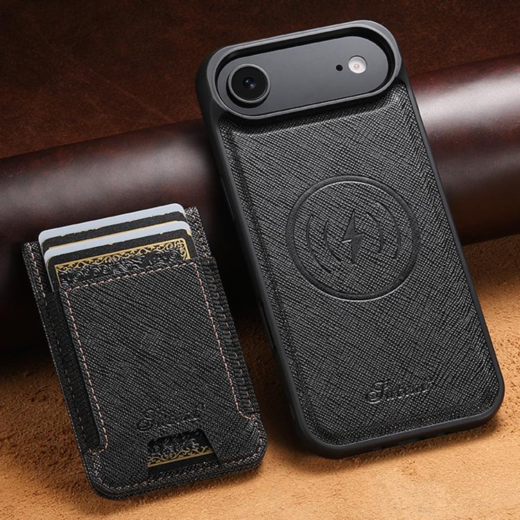 For iPhone Air Suteni H17 Cross Grain Leather MagSafe Detachable Wallet Phone Case