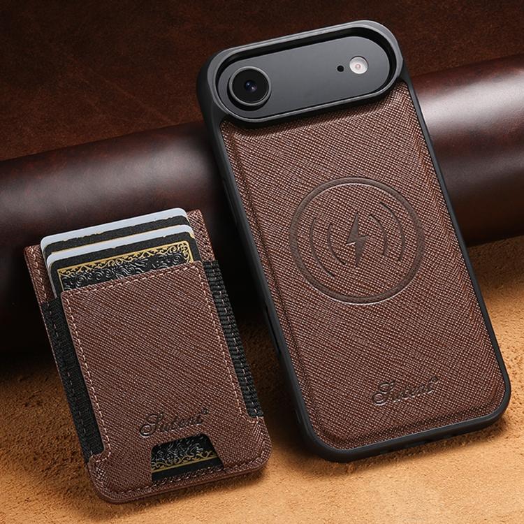 For iPhone Air Suteni H17 Cross Grain Leather MagSafe Detachable Wallet Phone Case