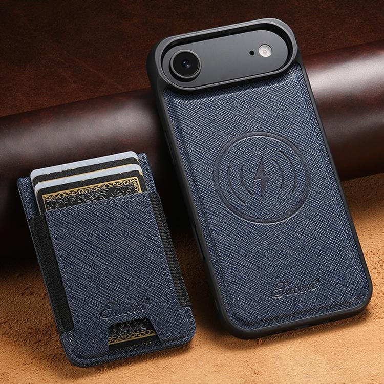 For iPhone Air Suteni H17 Cross Grain Leather MagSafe Detachable Wallet Phone Case