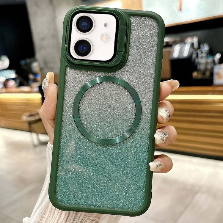 For iPhone 11 CD-grain Gradient Glitter Magsafe Acrylic Hybrid TPU Phone Case