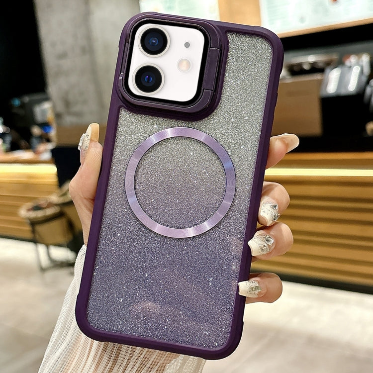 For iPhone 11 CD-grain Gradient Glitter Magsafe Acrylic Hybrid TPU Phone Case