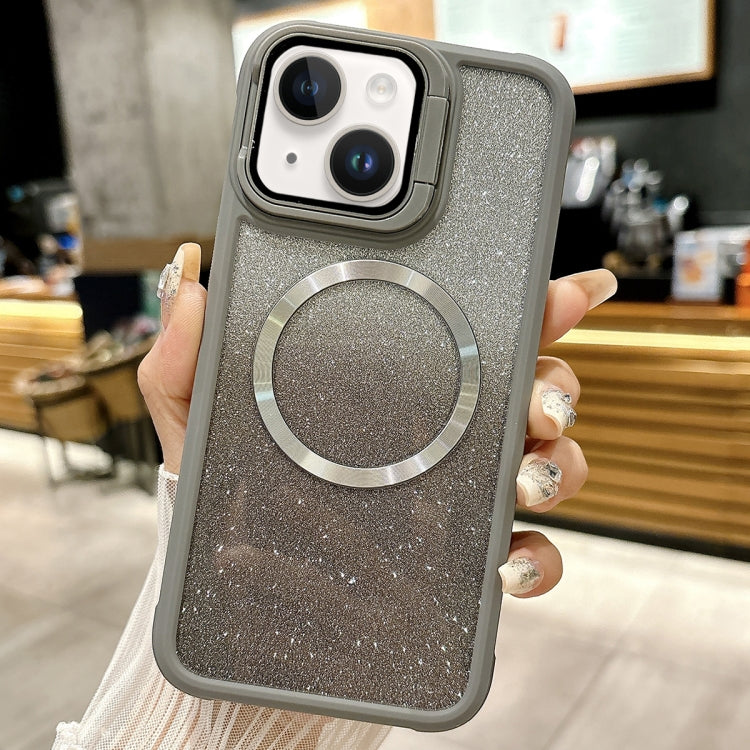 For iPhone 13 CD-grain Gradient Glitter Magsafe Acrylic Hybrid TPU Phone Case
