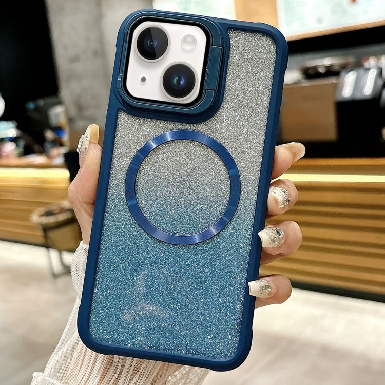 For iPhone 14 CD-grain Gradient Glitter Magsafe Acrylic Hybrid TPU Phone Case