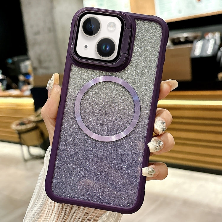 For iPhone 14 CD-grain Gradient Glitter Magsafe Acrylic Hybrid TPU Phone Case