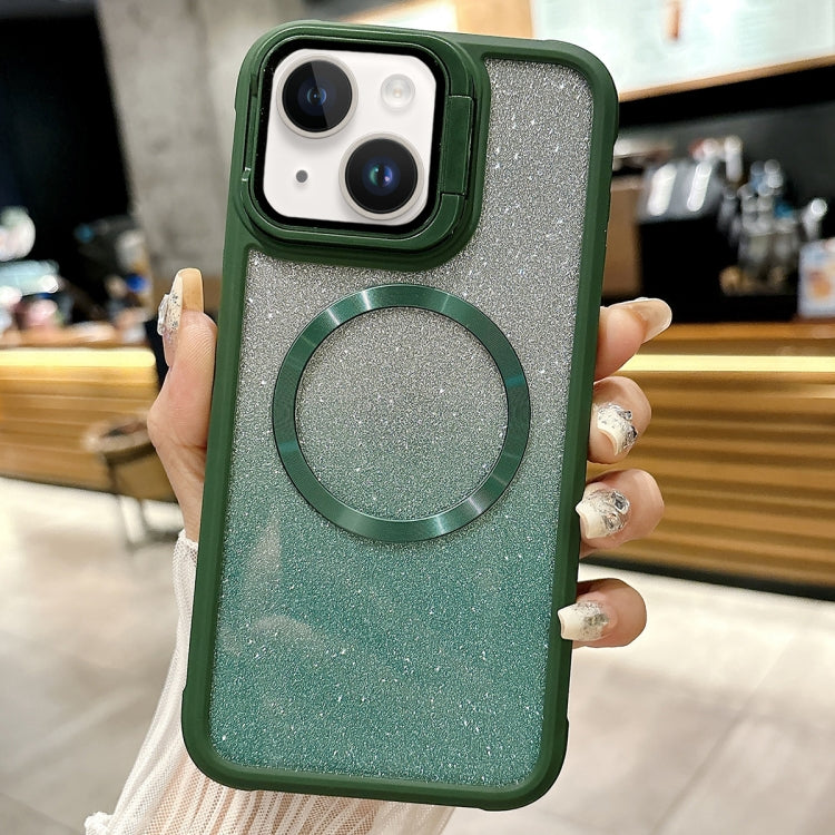 For iPhone 14 Plus CD-grain Gradient Glitter Magsafe Acrylic Hybrid TPU Phone Case
