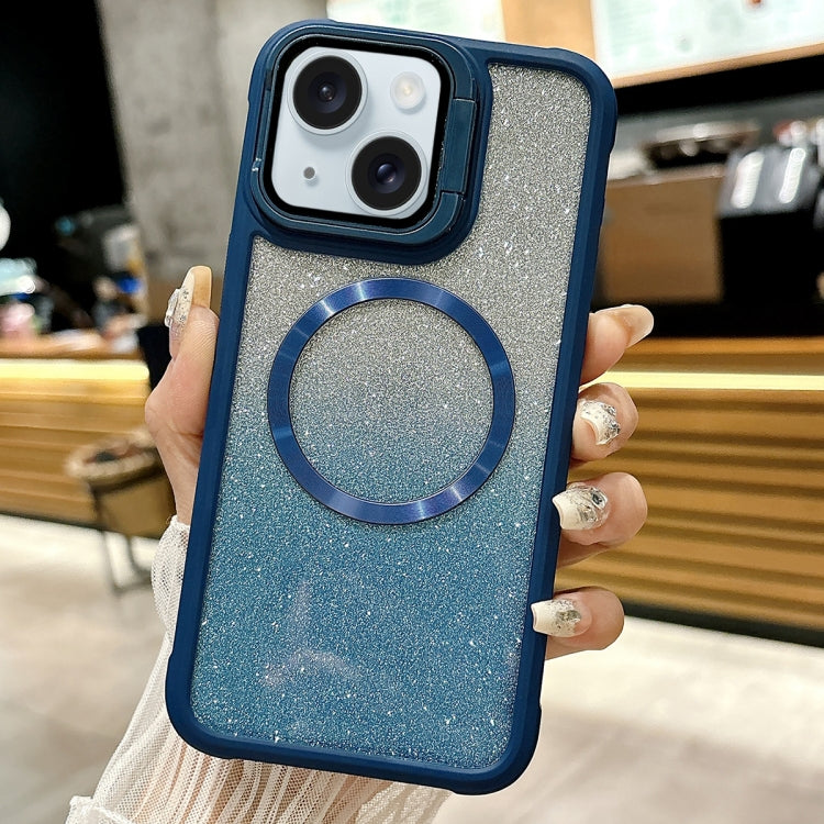 For iPhone 15 CD-grain Gradient Glitter Magsafe Acrylic Hybrid TPU Phone Case