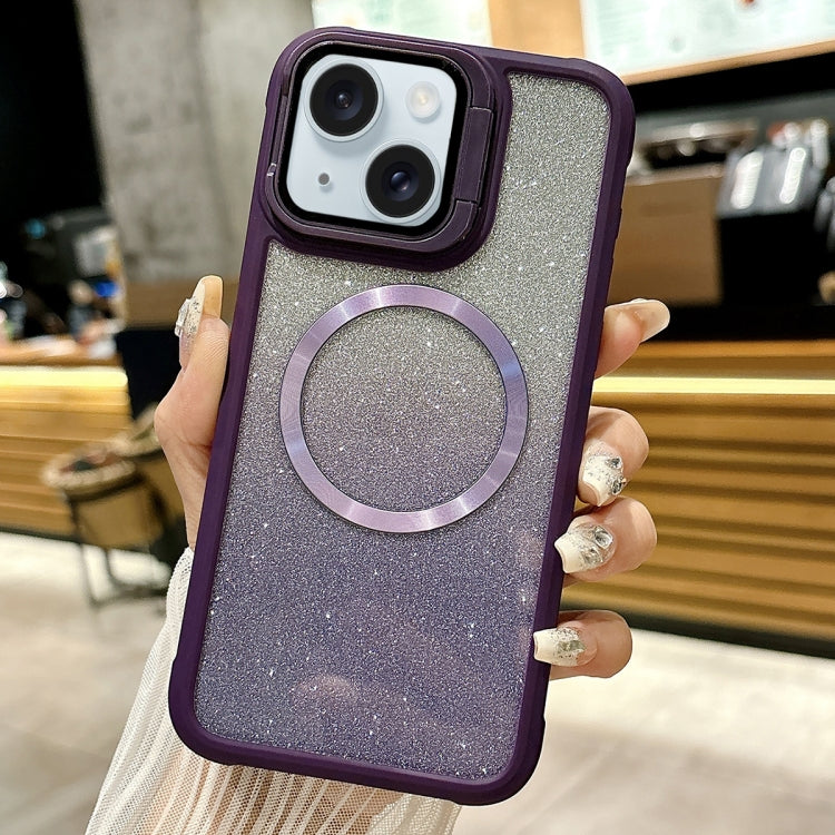 For iPhone 15 CD-grain Gradient Glitter Magsafe Acrylic Hybrid TPU Phone Case