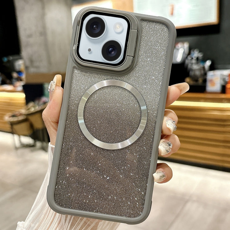 For iPhone 15 Plus CD-grain Gradient Glitter Magsafe Acrylic Hybrid TPU Phone Case